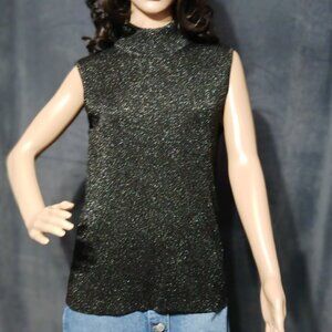 Dana Buchman Top Large Sweater Black Mock Neck Metallic Tank